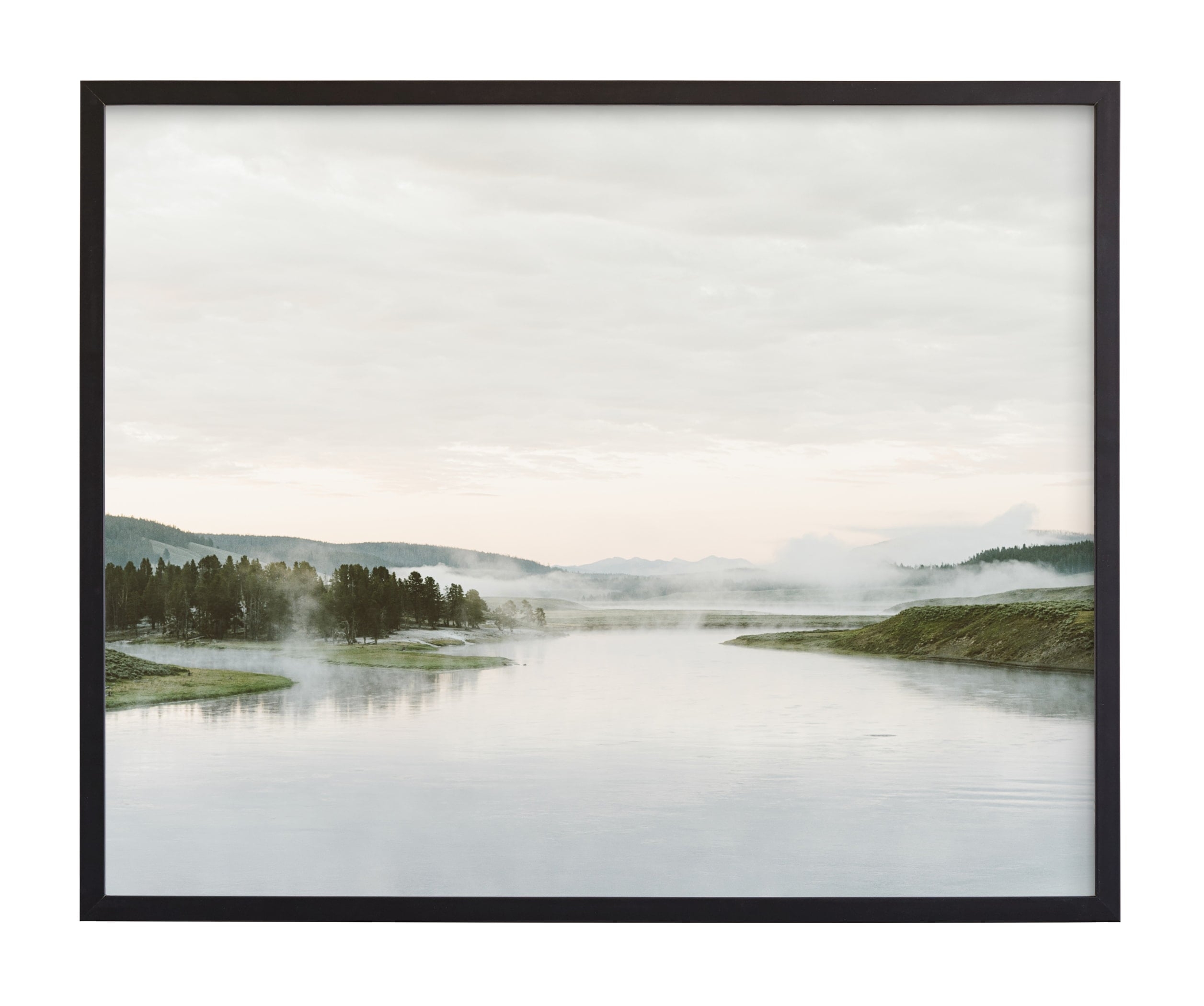 Misty Lake Art Print Black Frame 30"x24" - Image 0