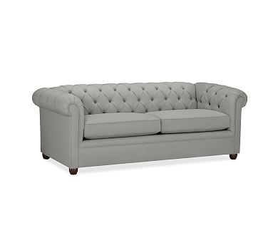 Chesterfield Roll Arm Upholstered Sofa 88", Polyester Wrapped Cushions, Performance Everydaysuede(TM) Metal Gray - Image 1