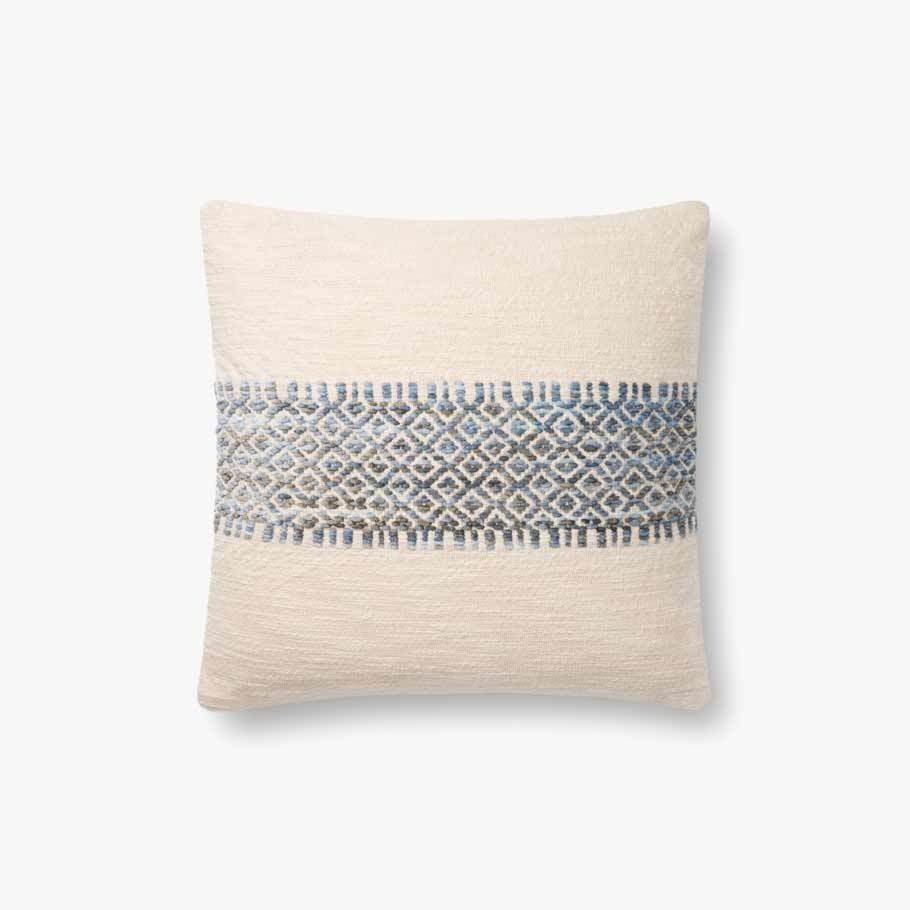 P0809 BLUE / MULTI, 18" Throw Pillow with Down Insert - Image 0