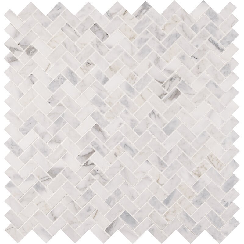 Calacatta Cressa 1" x 2" Marble Herringbone Mosaic Wall & Floor Tile - Image 1