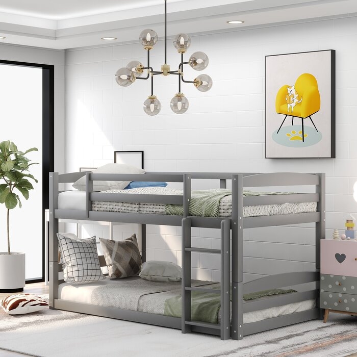 Twin Over Twin Bunk Bed,Convertible Bunk Bed, Gray - Image 1