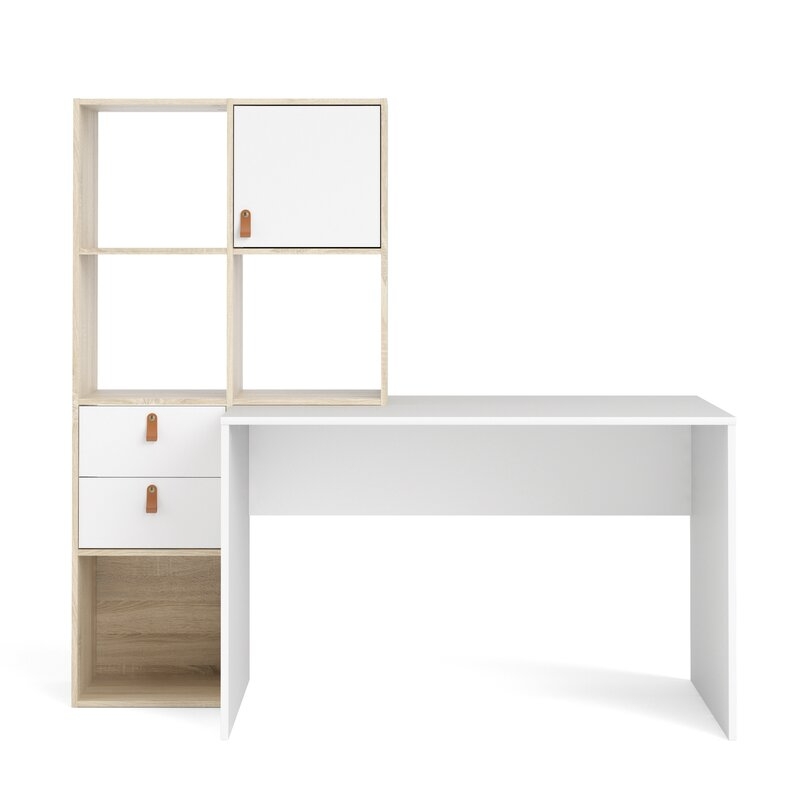 Lurene 1 Door, 2 Drawer, 4 Shelf Desk, Oak Structure/white - Image 0