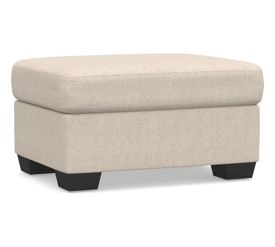 York Upholstered Ottoman, Polyester Wrapped Cushions, Performance Everydaylinen(TM) Oatmeal - Image 0
