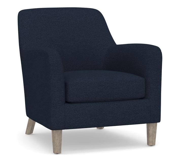 SoMa Burton Upholstered Armchair, Polyester Wrapped Cushions, Performance Heathered Basketweave Navy - Image 0