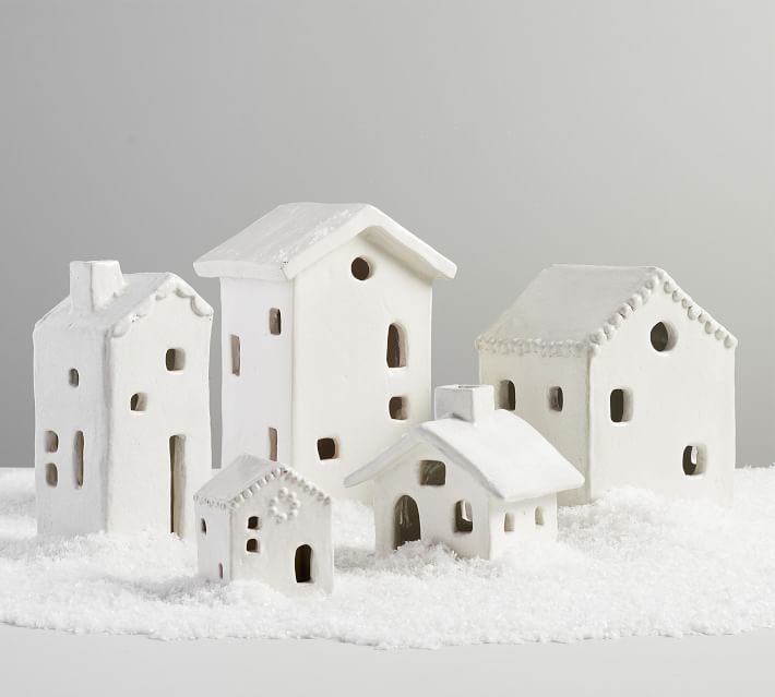 Ceramic Christmas Handcrafted Village Houses, Mini, White - Image 6