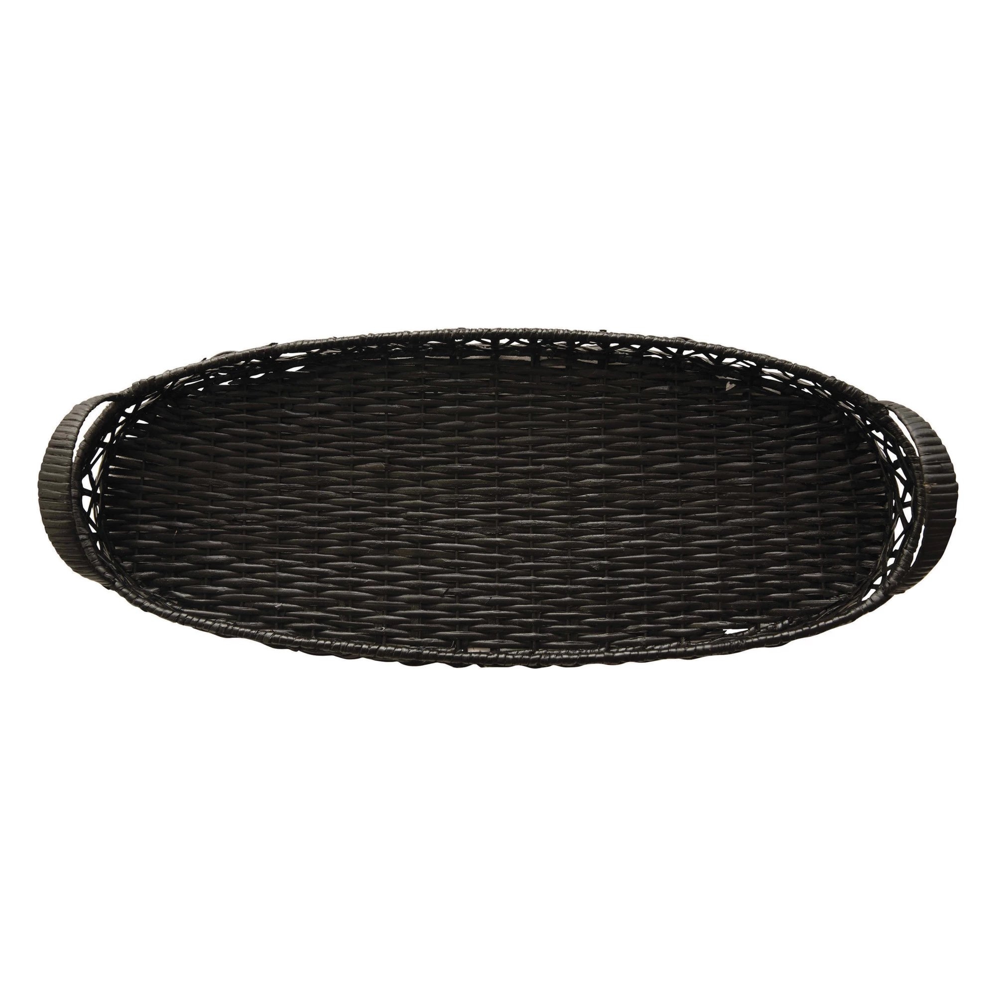 Decorative Hand-Woven Rattan Tray with Handles, Black - Image 4