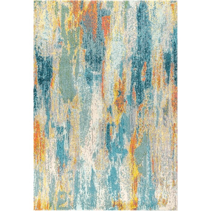 Rectangle 7'9"' x 10' Lasley Abstract Blue / Cream / Yellow Area Rug - Image 0