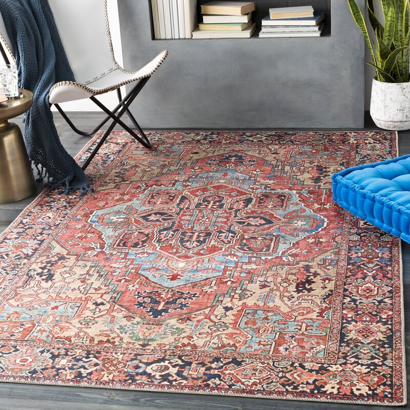 Crook Oriental Power Loom Bright Red/Navy/Wheat/Ice Blue/Grass Green/Ivory Rug - Image 3