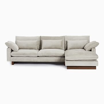 Harmony Sectional Set 10: Right Arm 2 Seater Sofa, Left Arm Chaise, Down Blend, Yarn Dyed Linen Weave, Frost Gray, Walnut - Image 3