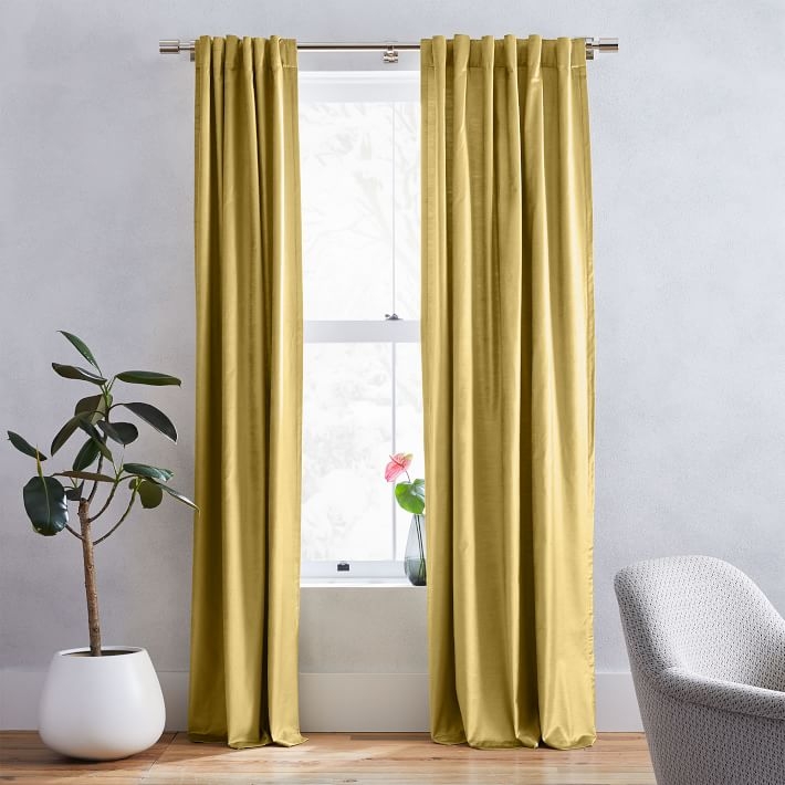 Cotton Luster Velvet Curtain, Wasabi 48"x96"-individual - Image 0
