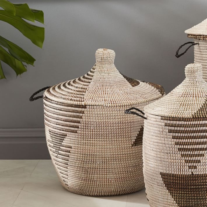 Graphic Woven Basket - Black/White - Oversized - Image 0