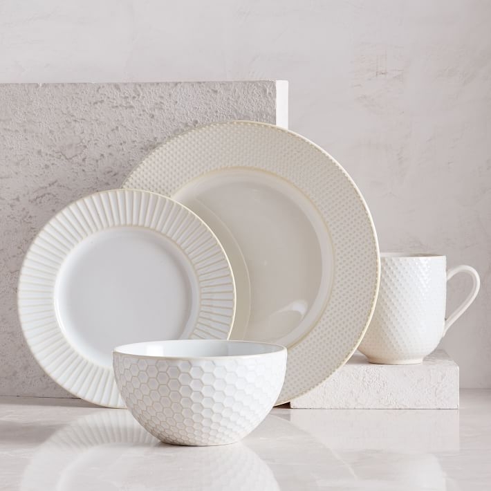 Textured Dinnerware, Set of 16, White - Image 0