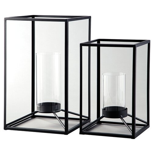 2 Piece Metal/Glass Lantern Set - Image 0