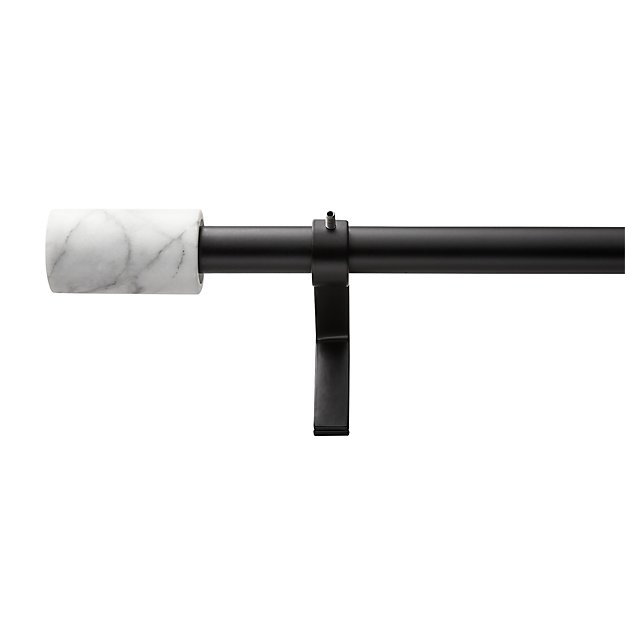 Matte Black with White Marble Finial Curtain Rod Set 48"-88"x.75"Dia. - Image 0
