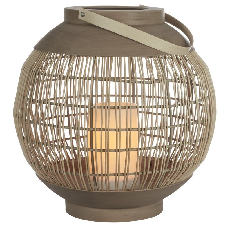 Round Basket Sand Battery Powered LED Outdoor Lantern - Image 0