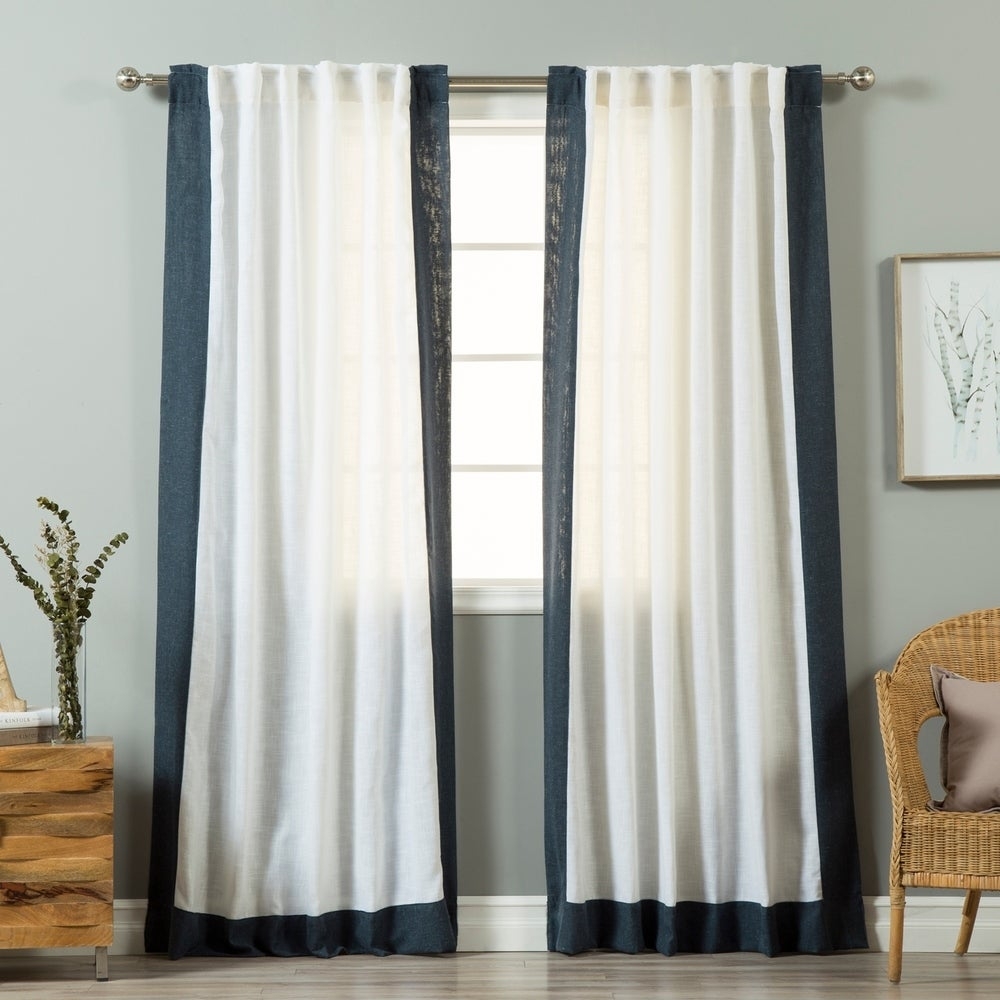 Aurora Home Colorblock Border Linen Blend Curtain Panel Pair - 52 x 84 - white/indigo blue - Image 0