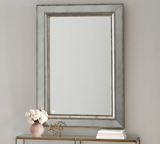 Marlena Antique Rectangular Mirror - Brushed Silver - Image 0