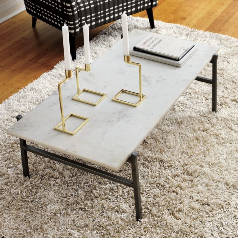 slab small marble coffee table with antiqued silver base - Image 3