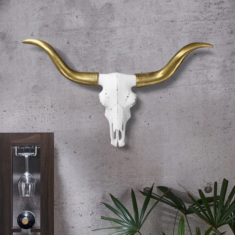 Longhorn Cow Skull Faux Boho Wall Décor - Image 0