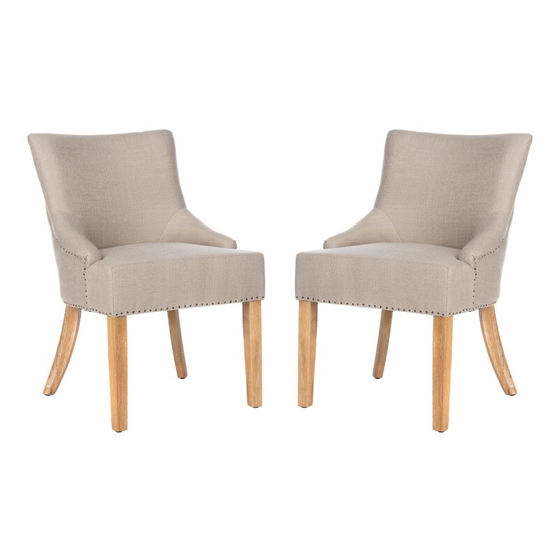 Lotus Tufted Linen Upholstered Side Chair (Set of 2) - Gray/ Pickled Oak Legs - Image 2
