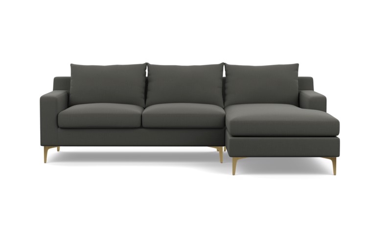 Sectional Sofa with Right Chaise - 96" - Charcoal Heavy Cloth -Brass Plated Sloan L Leg - Image 0