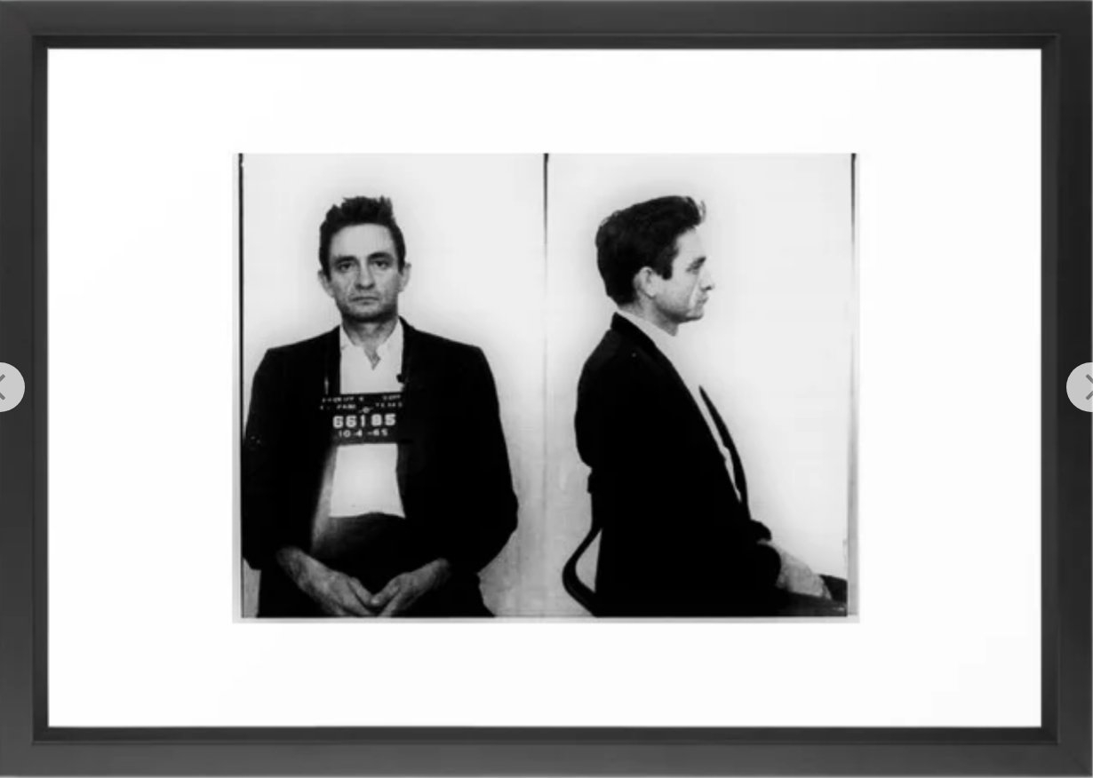 Johnny Cash Mug Shot Country Music Fan Framed Art Print - 15"x21" - Image 0