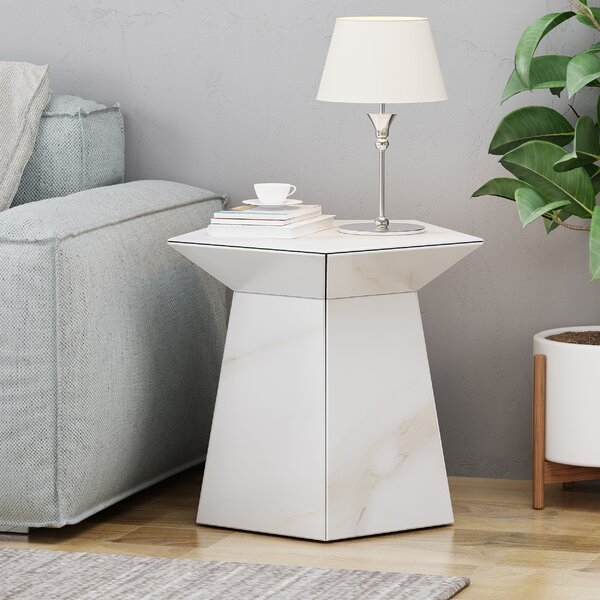 Plympt Modern Pentagon Accent Table with Faux Marble Finish - Image 0