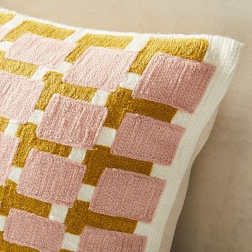 Block Grid Pillow Cover, 12"x21", Blush - Image 1