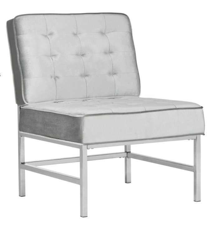 Ansel Modern Velvet Tufted Chrome Accent Chair - Light Grey - Arlo Home - Image 2