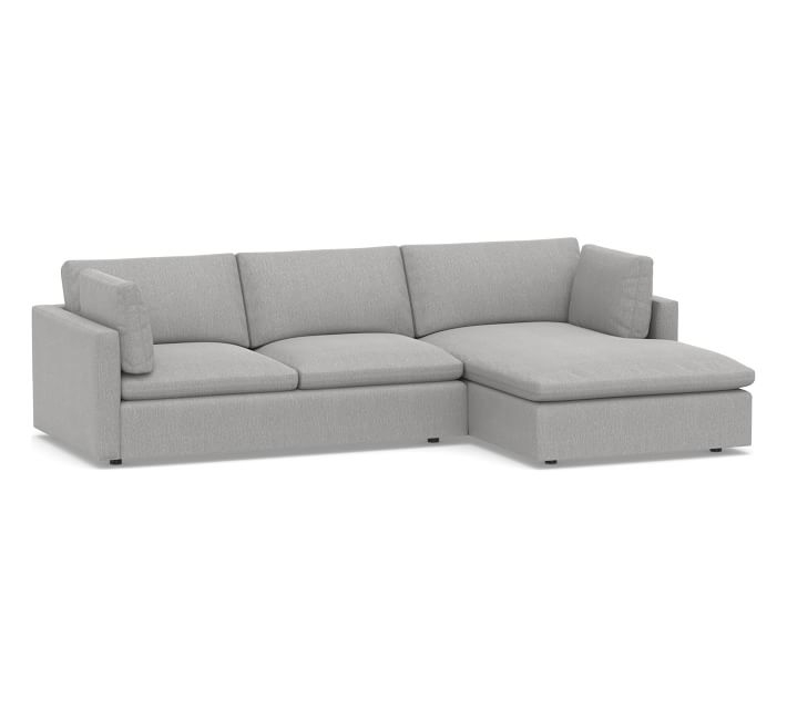 Bolinas Upholstered Left Arm Loveseat with Chaise Sectional, Down Blend Wrapped Cushions, Sunbrella(R) Performance Chenille Fog - Image 0