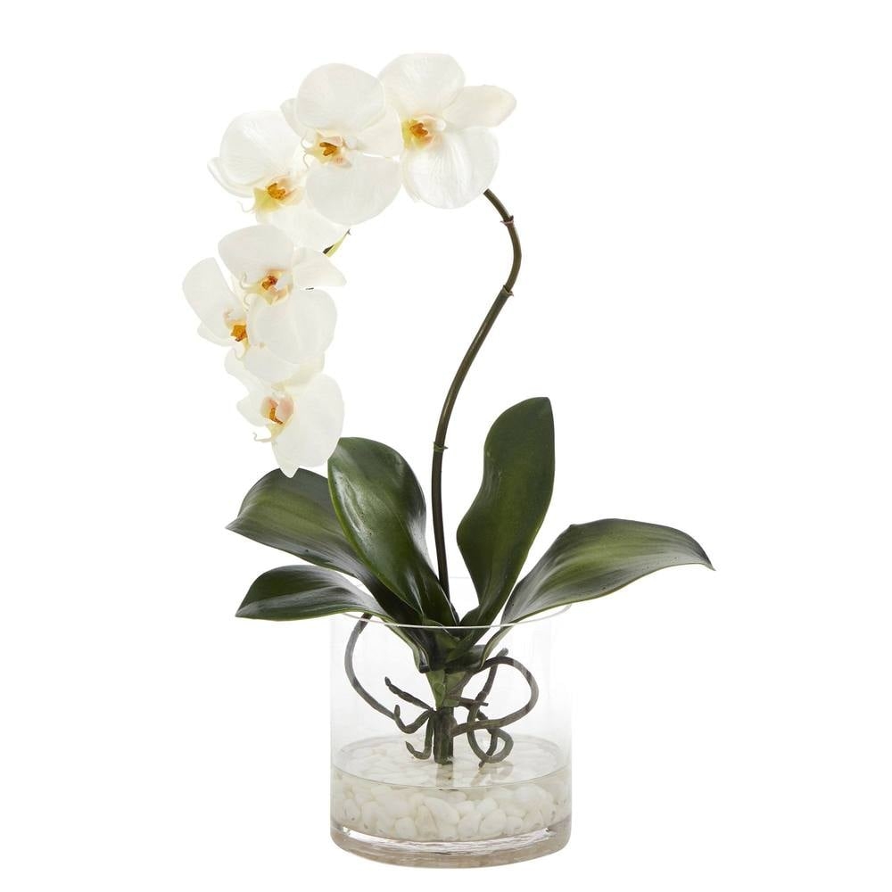 17" Phalaenopsis Orchid Artifical Arrangment in glass vase - Image 0