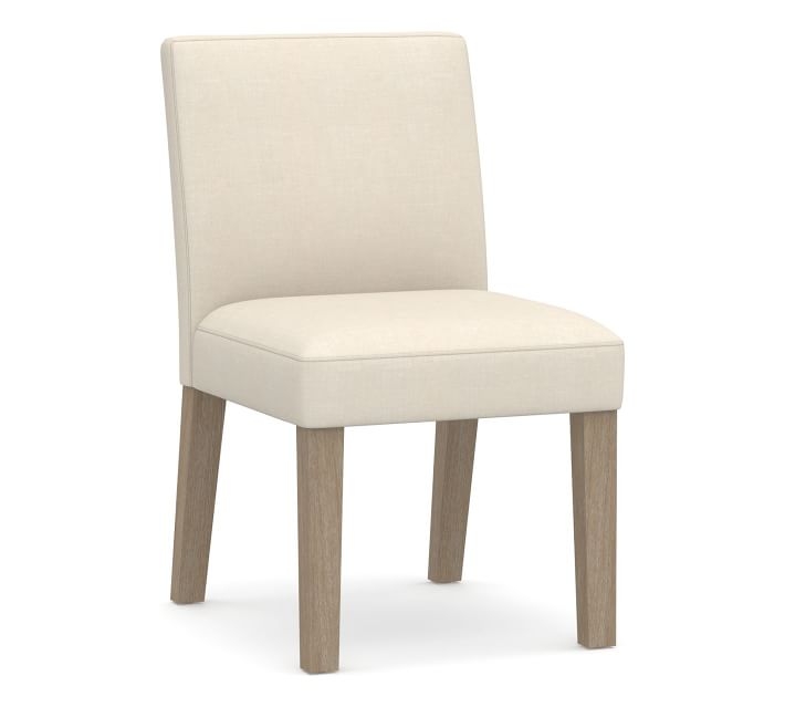 Classic Upholstered Dining Side Chair, Seadrift Legs, Sunbrella(R) Performance Sahara Weave Ivory - Image 0