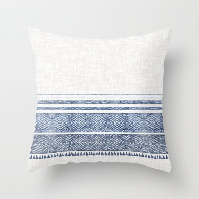 FRENCH LINEN CHAMBRAY TASSEL Outdoor Throw Pillow with Insert - 20x20 - Image 0