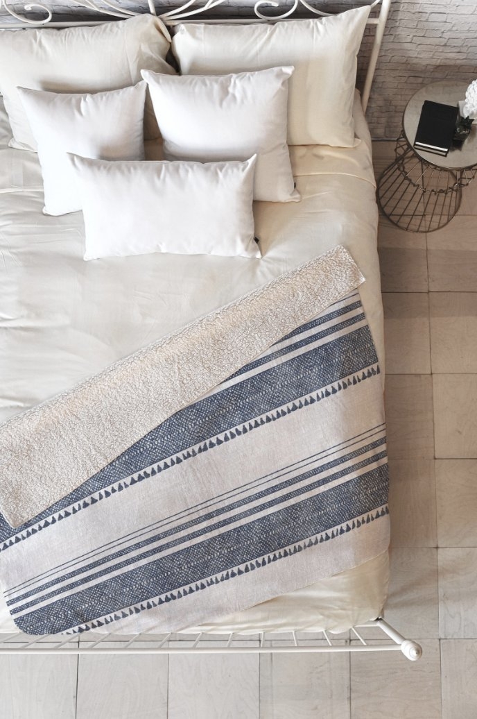 French Linen Chambray Tassel Fleece Blanket - Image 0