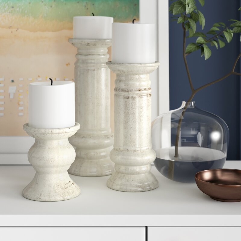 3 Piece Pillar Ceramic Candlestick Set - Image 0
