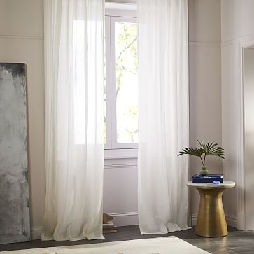 Sheer Belgian Flax Linen Curtain, Ivory, 48"x84" - Image 3