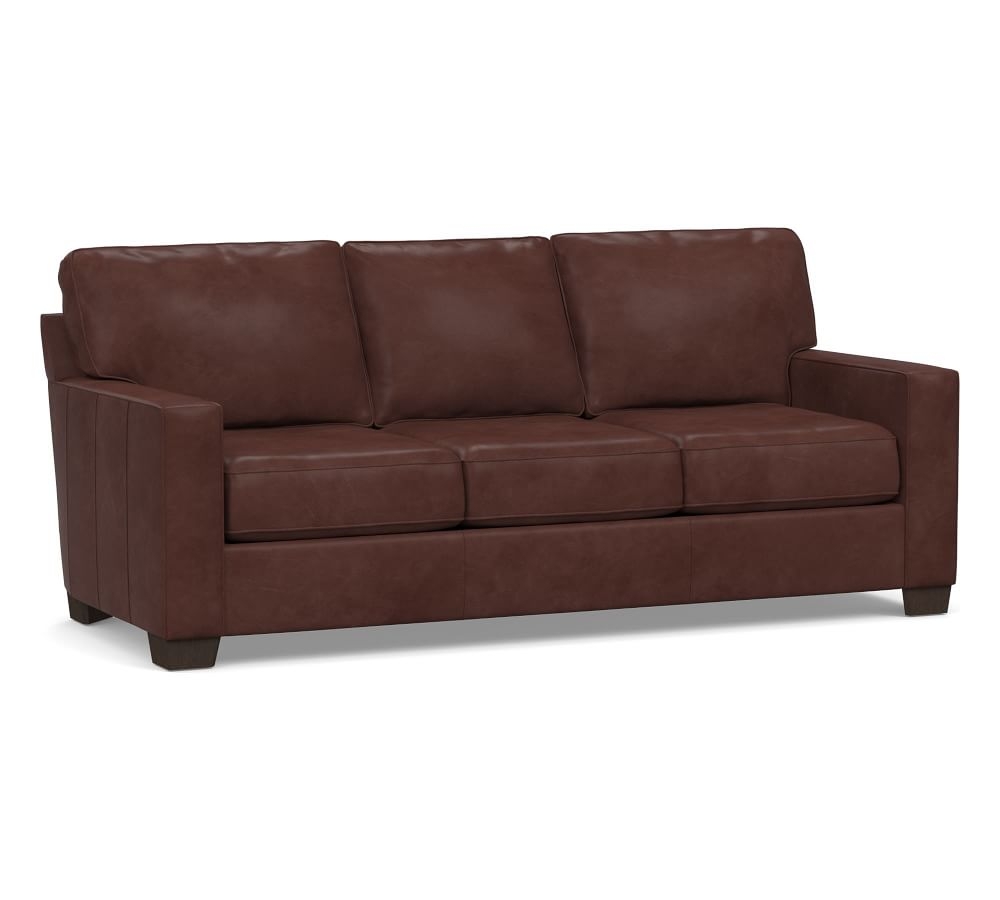 Buchanan Square Arm Leather Sleeper Sofa, Polyester Wrapped Cushions, Signature Whiskey - Image 0
