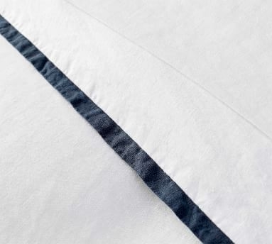 Belgian Flax Linen Contrast Duvet Cover, King/Cal King, White/Midnight - Image 1