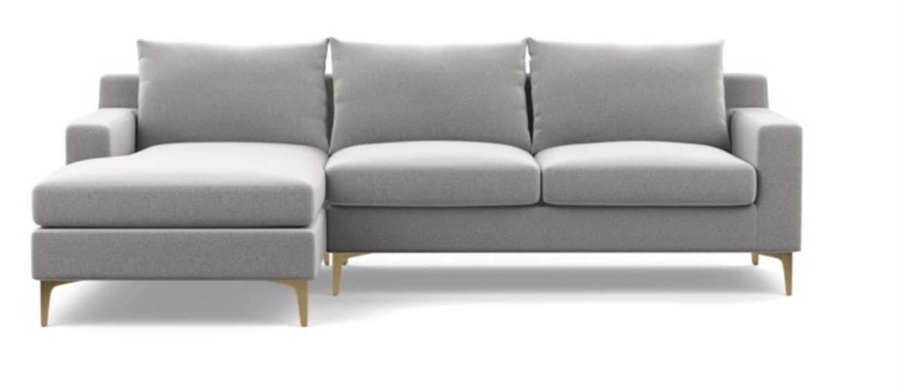 Sloan sofa with Left Chaise ** Ash/ Brass Sloan legs/ Bench seat/ DOWN ALTERNATIVE CUSHION FILL** - Image 0