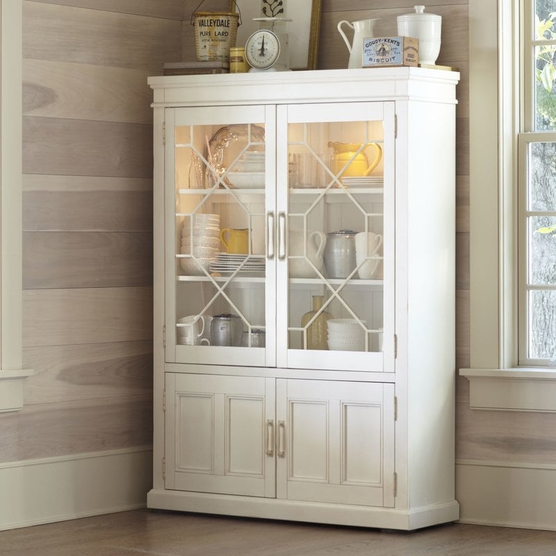 Lisbon Solid Rubberwood Lighted China Cabinet / Antique White - Image 0
