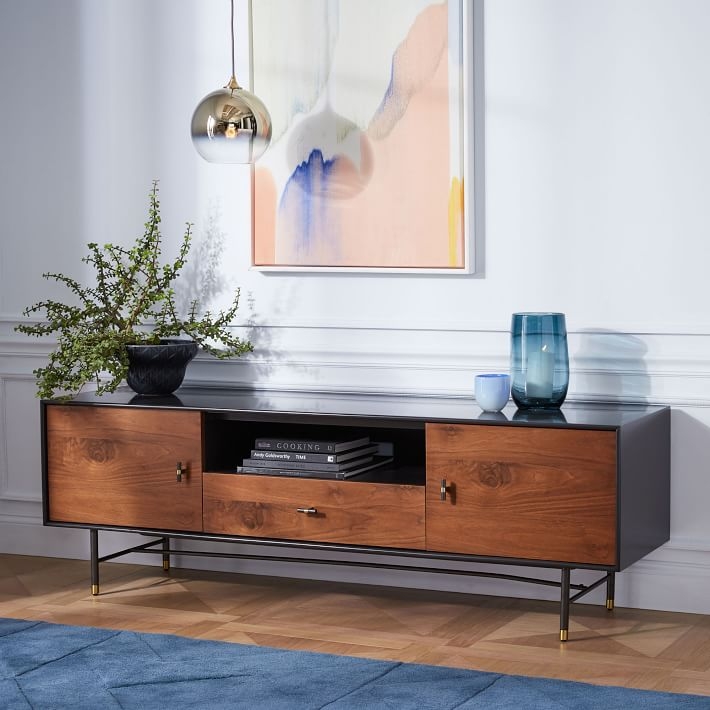 Modernist Wood & Lacquer Media Console (68") - Anthracite - Image 1
