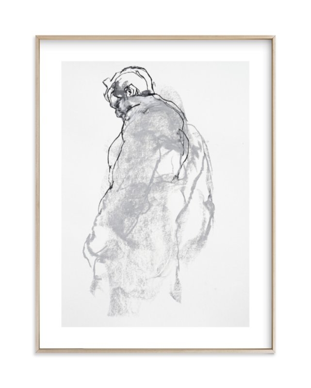drawing 357 - figure from the side-18x24 -Matt brass frame-Matted - Image 0