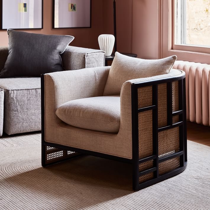 Upholstered Grid Back Chair, Black - Image 3