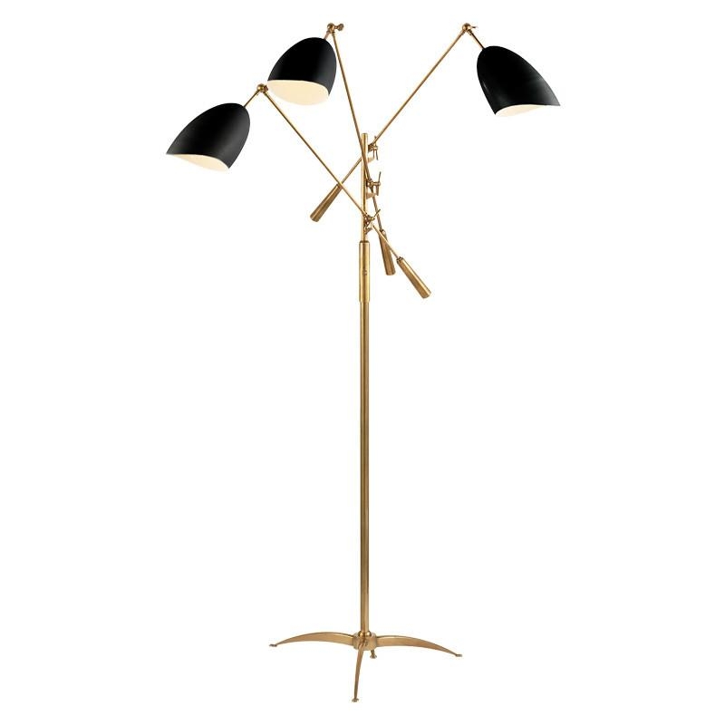 SOMMERARD TRIPLE ARM FLOOR LAMP WITH BLACK SHADE - HAND-RUBBED ANTIQUE BRASS - Image 0