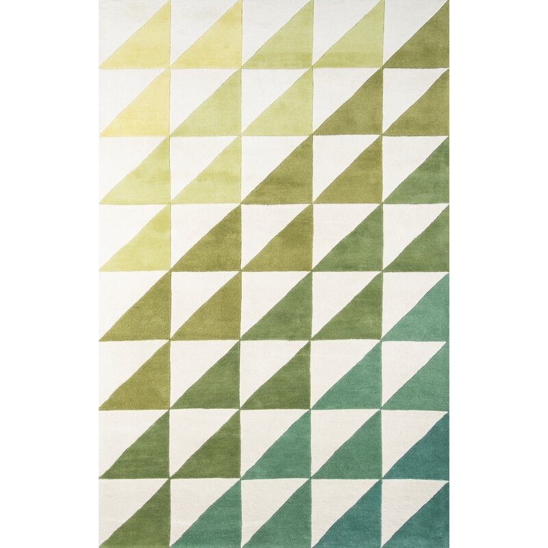 Delmar Geometric Handmade Tufted Wool Lime/Green/Blue Area Rug - Image 0