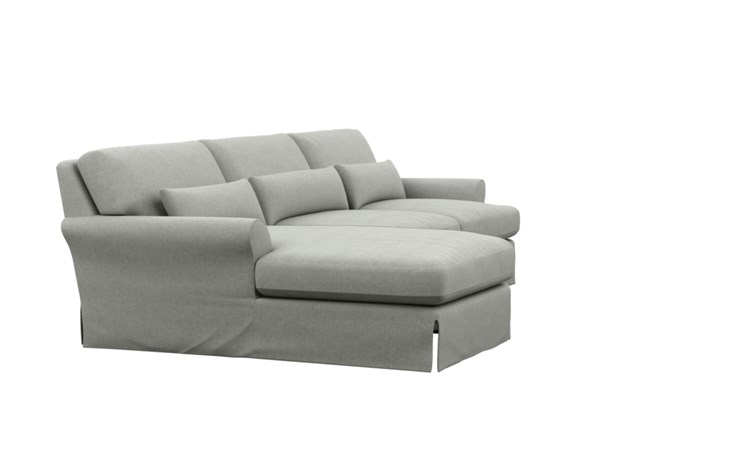 MAXWELL SLIPCOVERED Sofa with Left Chaise in Ecru Monochromatic Plush - Matte Black with Brass Cap Stiletto Leg - Image 1