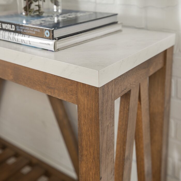 Offerman Console Table, White Marble/Walnut - Image 1