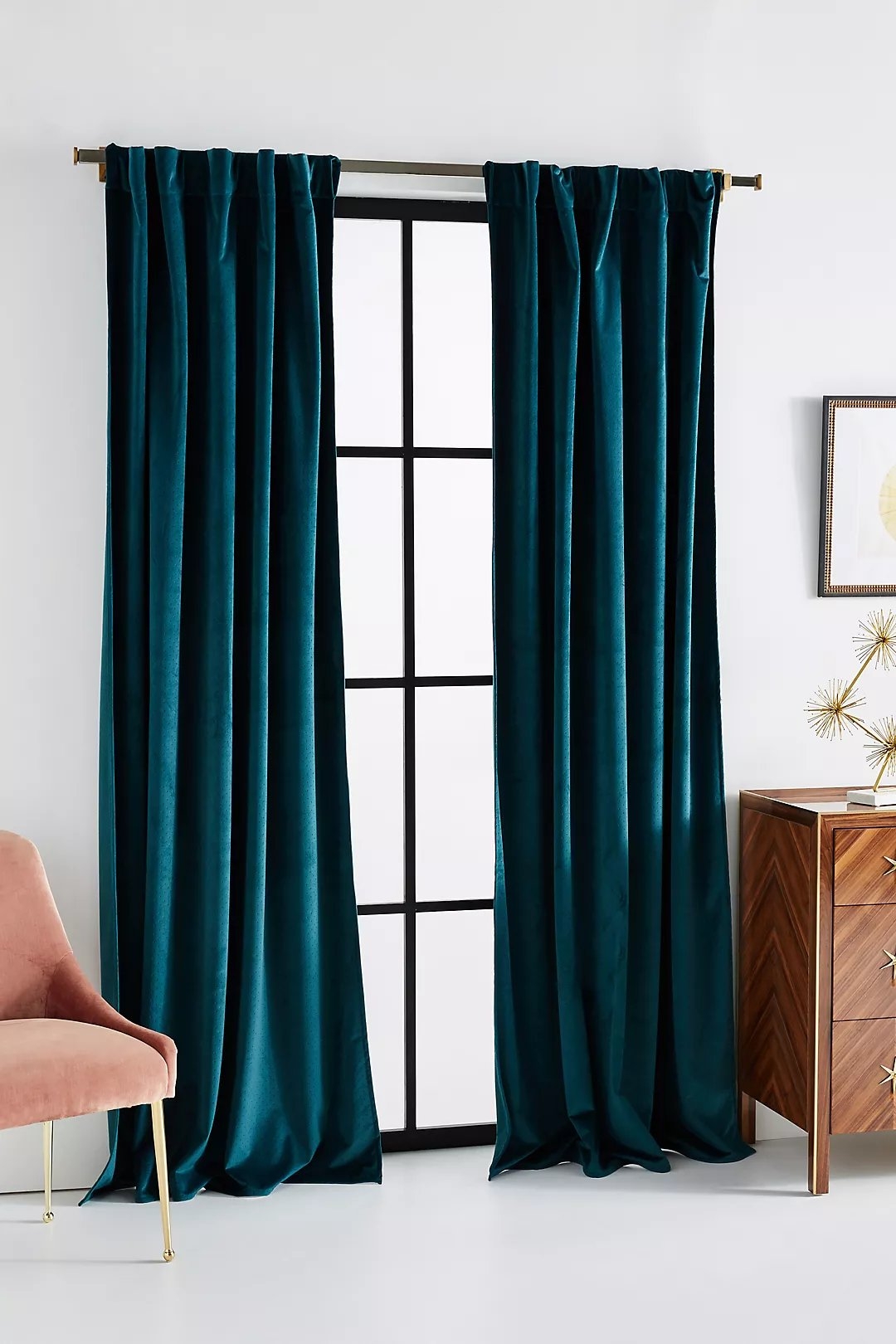 Velvet Louise Curtain, Teal, 50" x 84" - Image 0