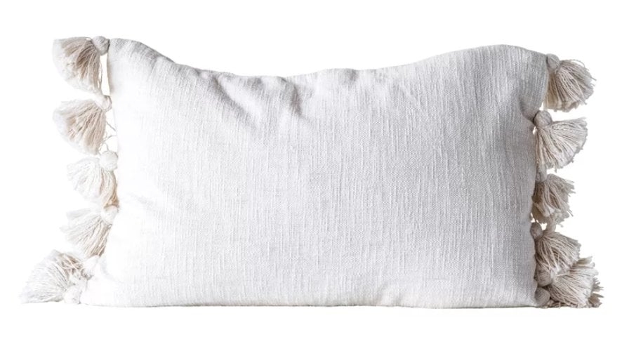 Jakob Woven Slub with Plush Tassels Cotton Lumbar Pillow - Image 0