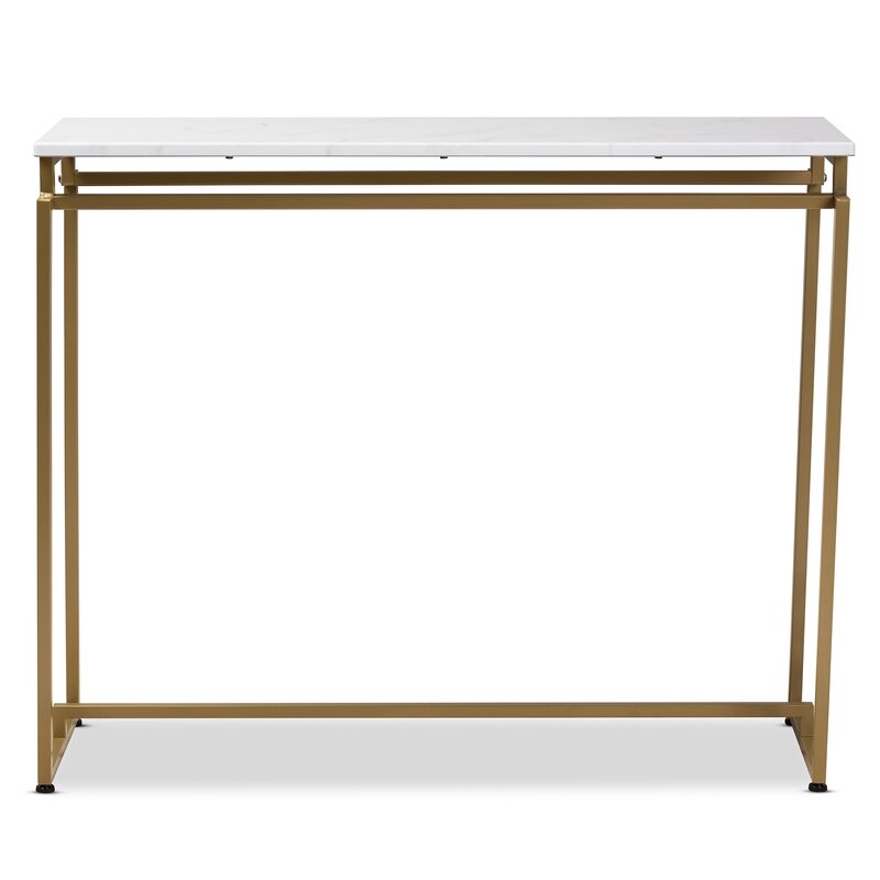 Allynn Modern And Contemporary Brushed Gold Finished Metal Console Table With Faux Marble Tabletop - Image 1